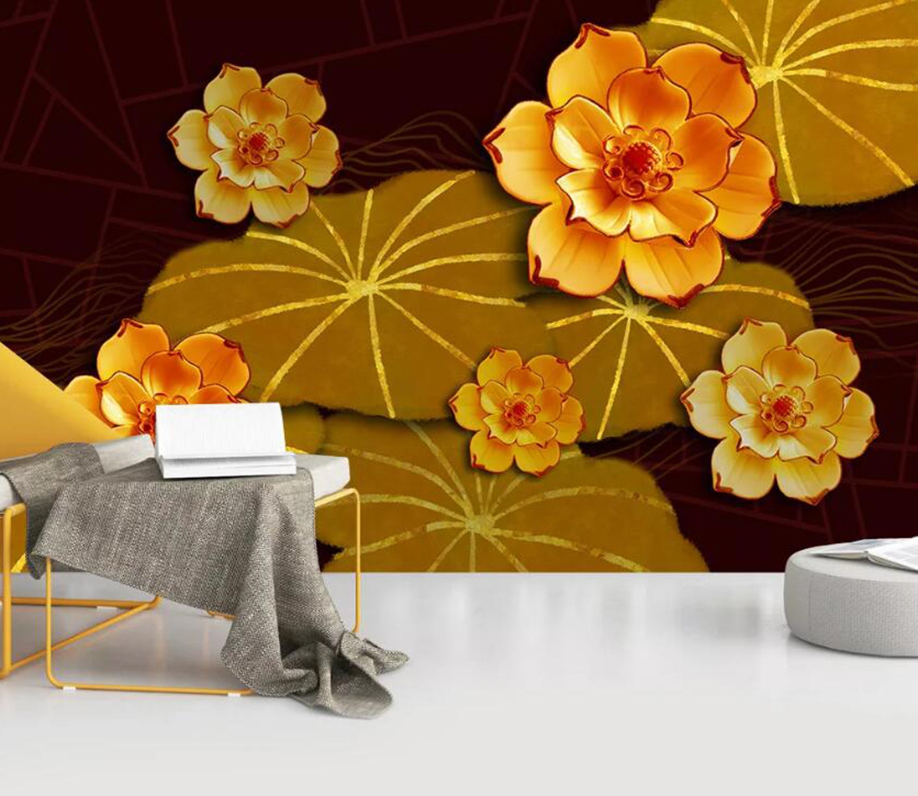 3D Golden Lotus WC10 Wall Murals Wallpaper AJ Wallpaper 2 