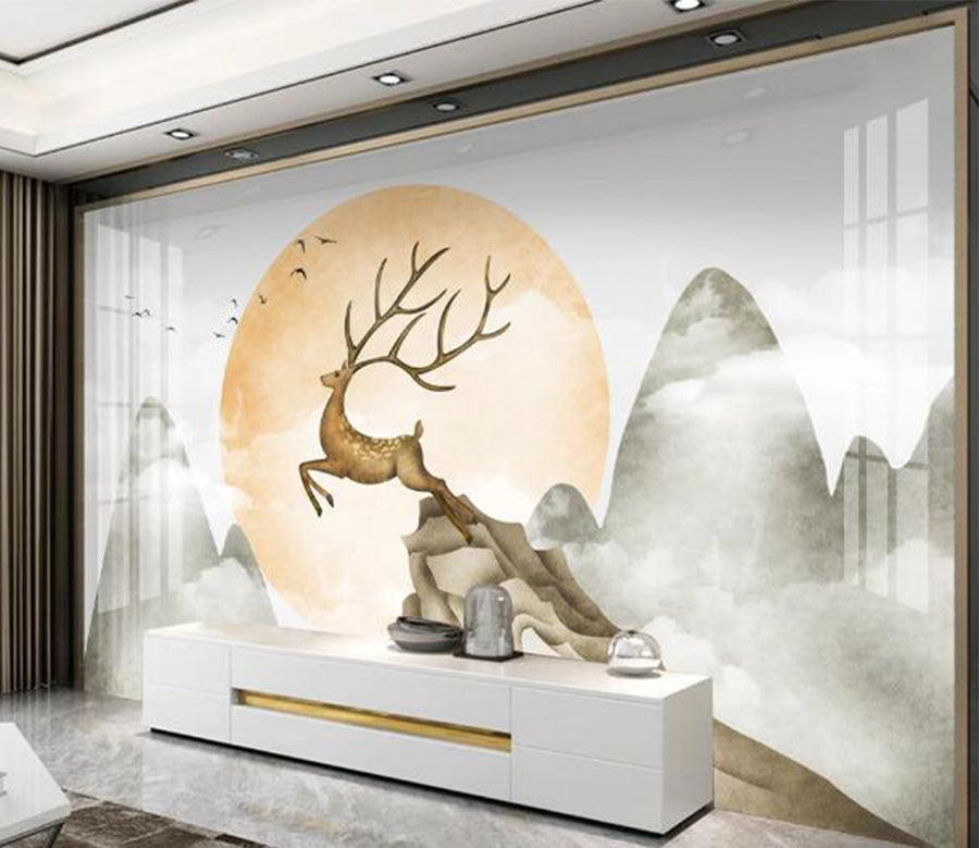 3D Sun Sika Deer WC2478 Wall Murals