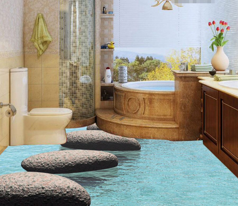 3D Clear Water Stones 305 Floor Mural  Wallpaper Murals Rug & Mat Print Epoxy waterproof bath floor