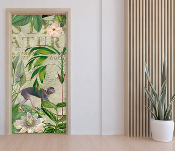 3D Monkey Leaves Flowers 11941 Andrea Haase Door Mural