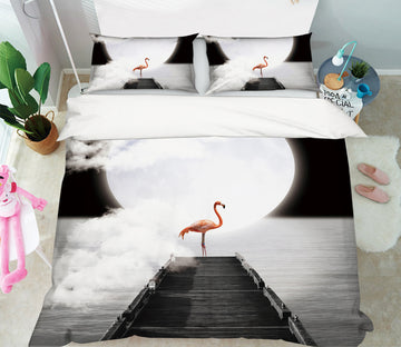 3D Lonely Flamingo 1925 Bed Pillowcases Quilt