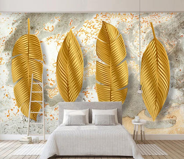 3D Golden Leaves WC57 Wall Murals Wallpaper AJ Wallpaper 2 