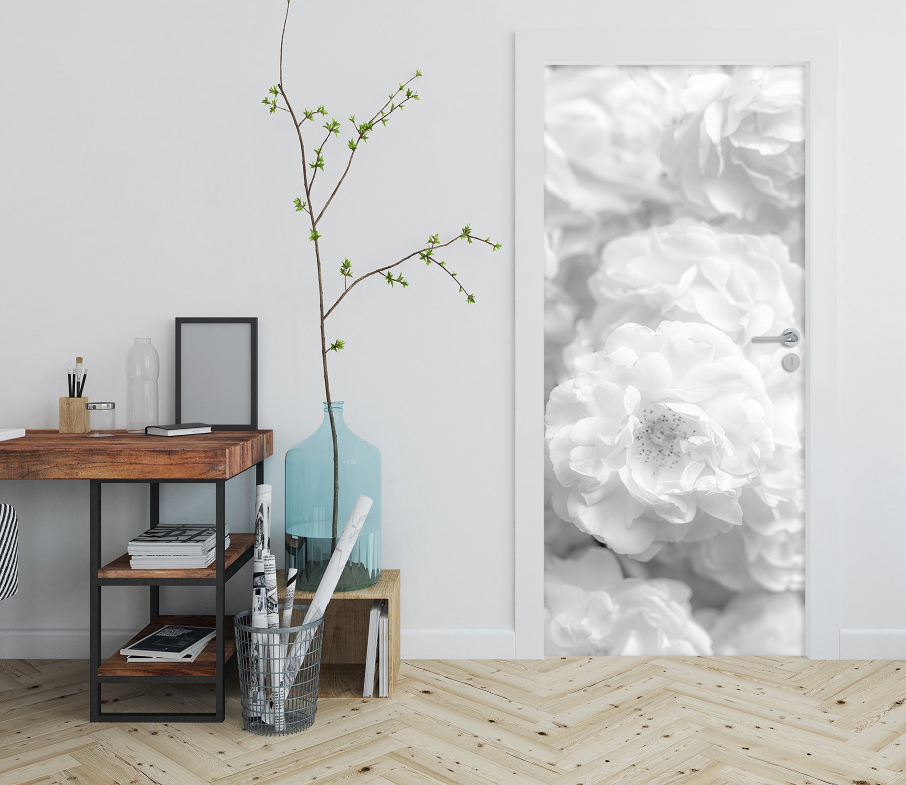 3D White Petal 5082 Assaf Frank Door Mural