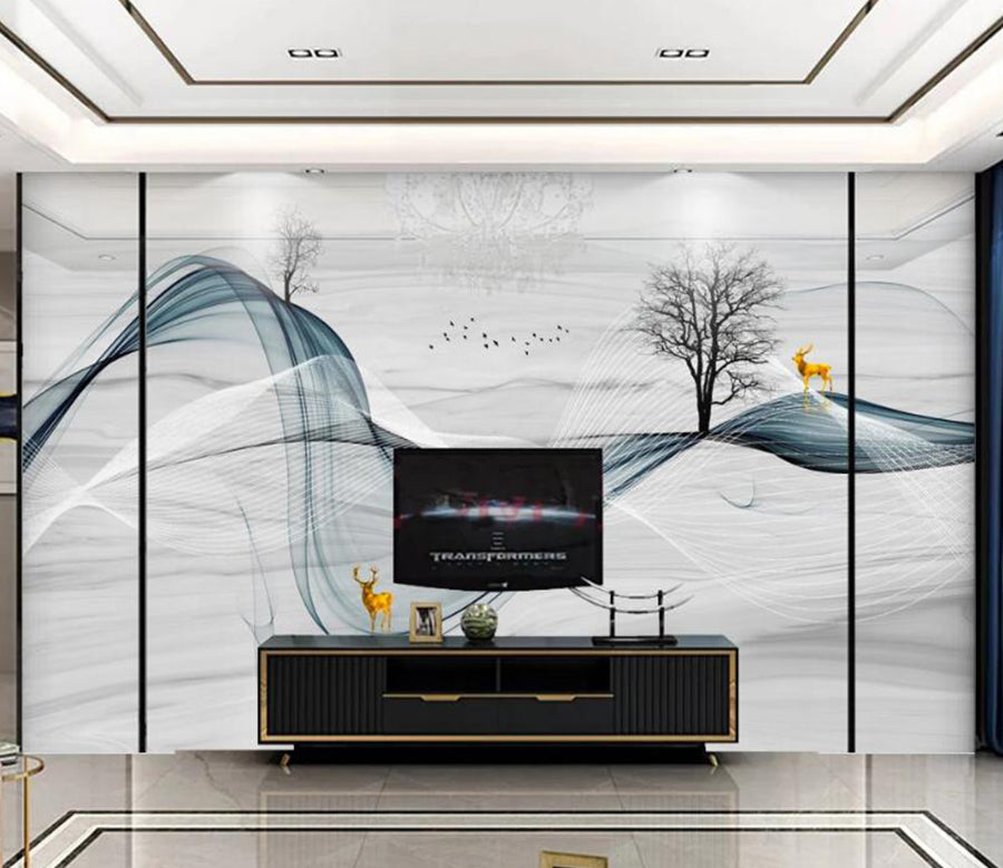 3D Golden Deer 222 Wall Murals