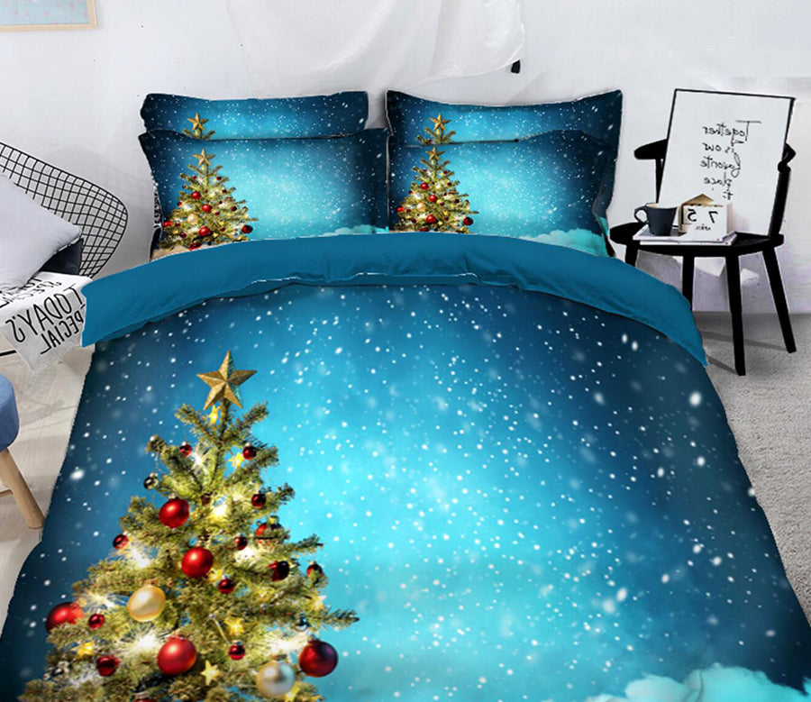 3D Christmas Tree Snow 32058 Christmas Quilt Duvet Cover Xmas Bed Pillowcases