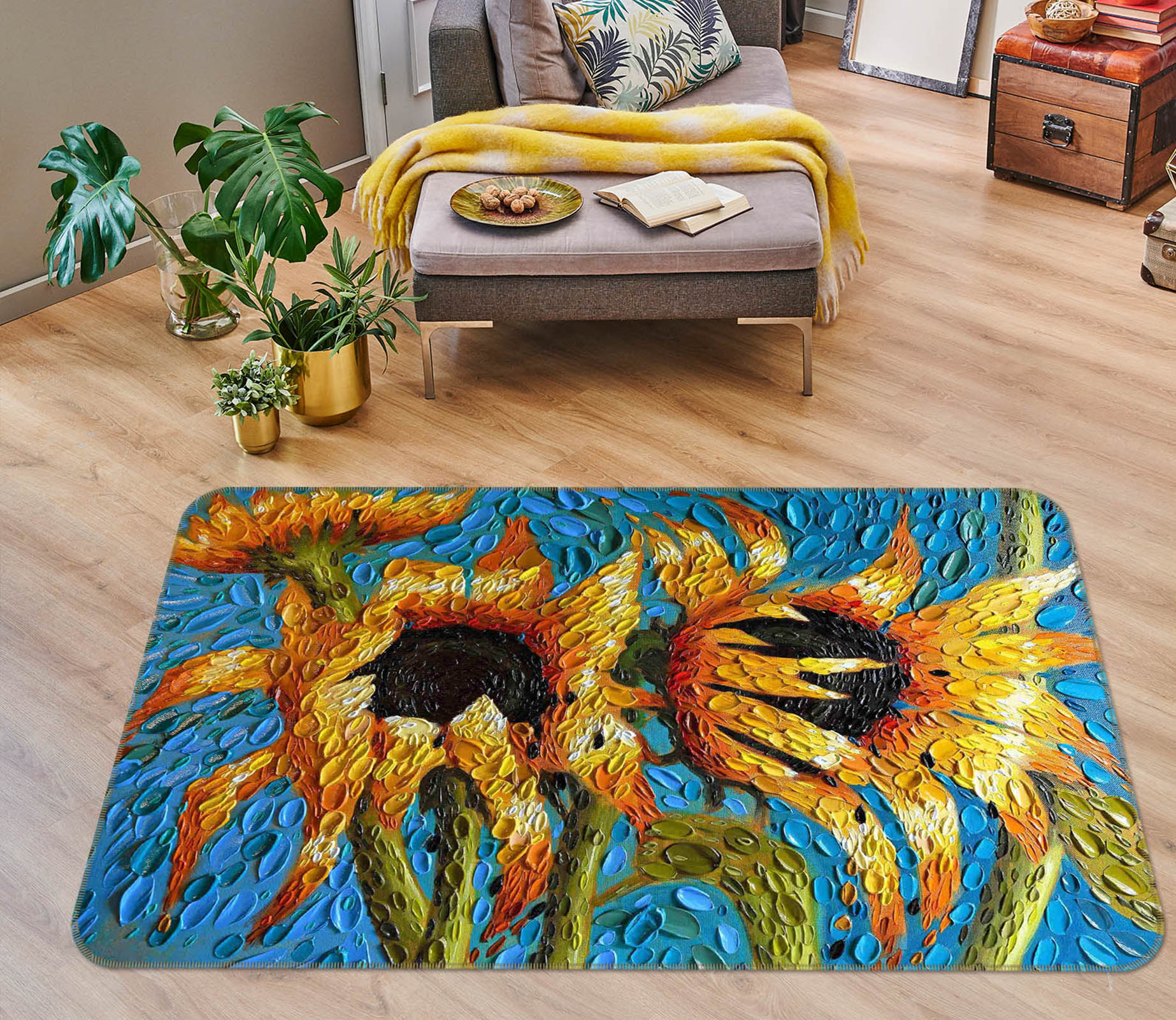 3D Sunflower 1023 Dena Tollefson Rug Non Slip Rug Mat