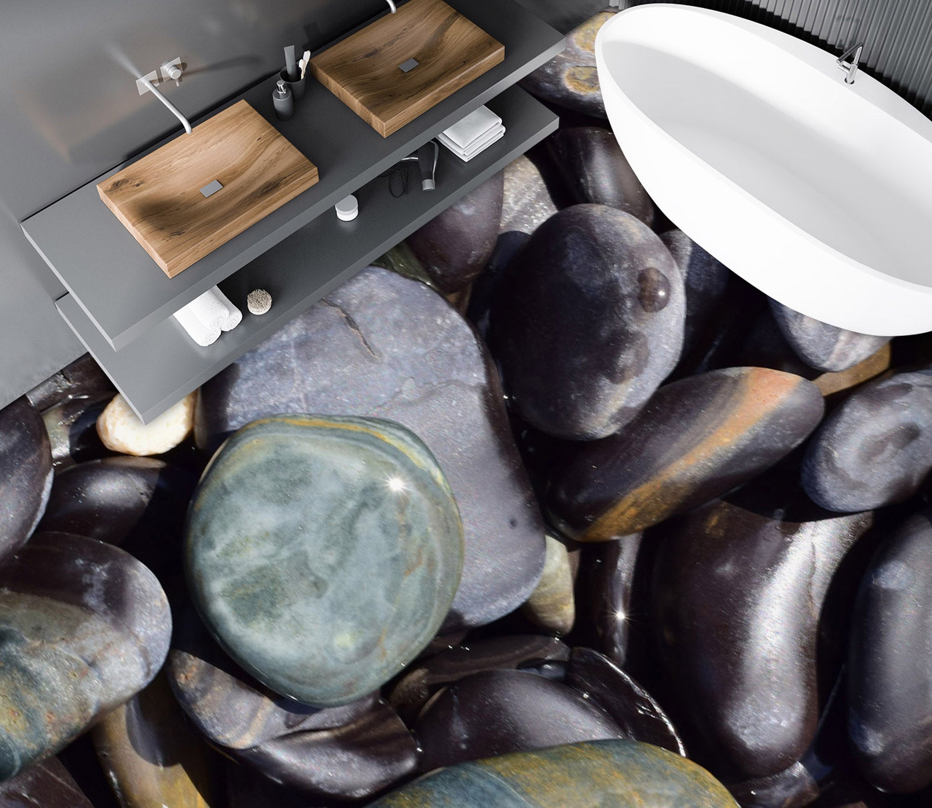 3D Big Black Pebbles 893 Floor Mural  Wallpaper Murals Rug & Mat Print Epoxy waterproof bath floor