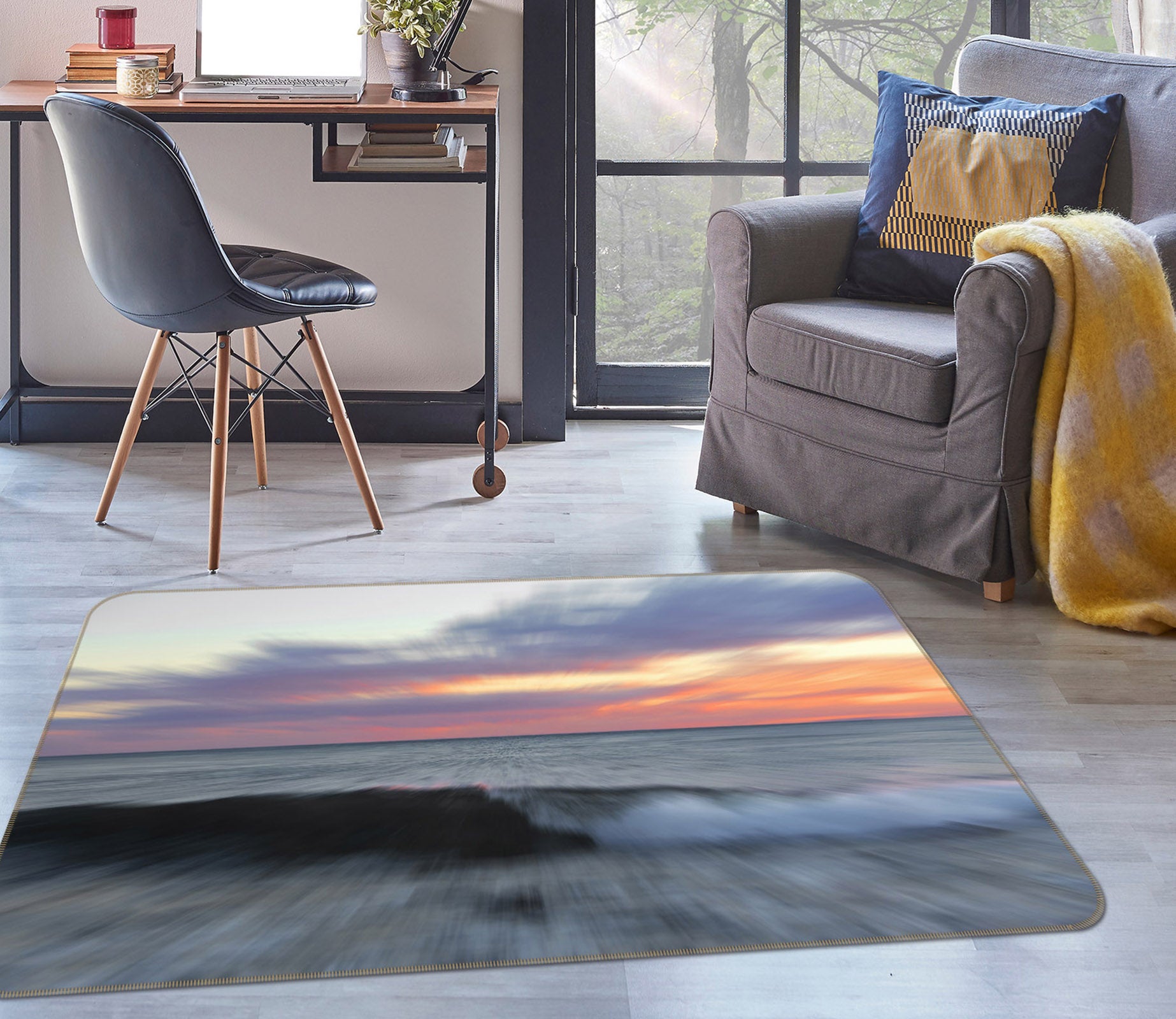 3D Sunset Sea Wolf 1140 Marco Carmassi Rug Non Slip Rug Mat