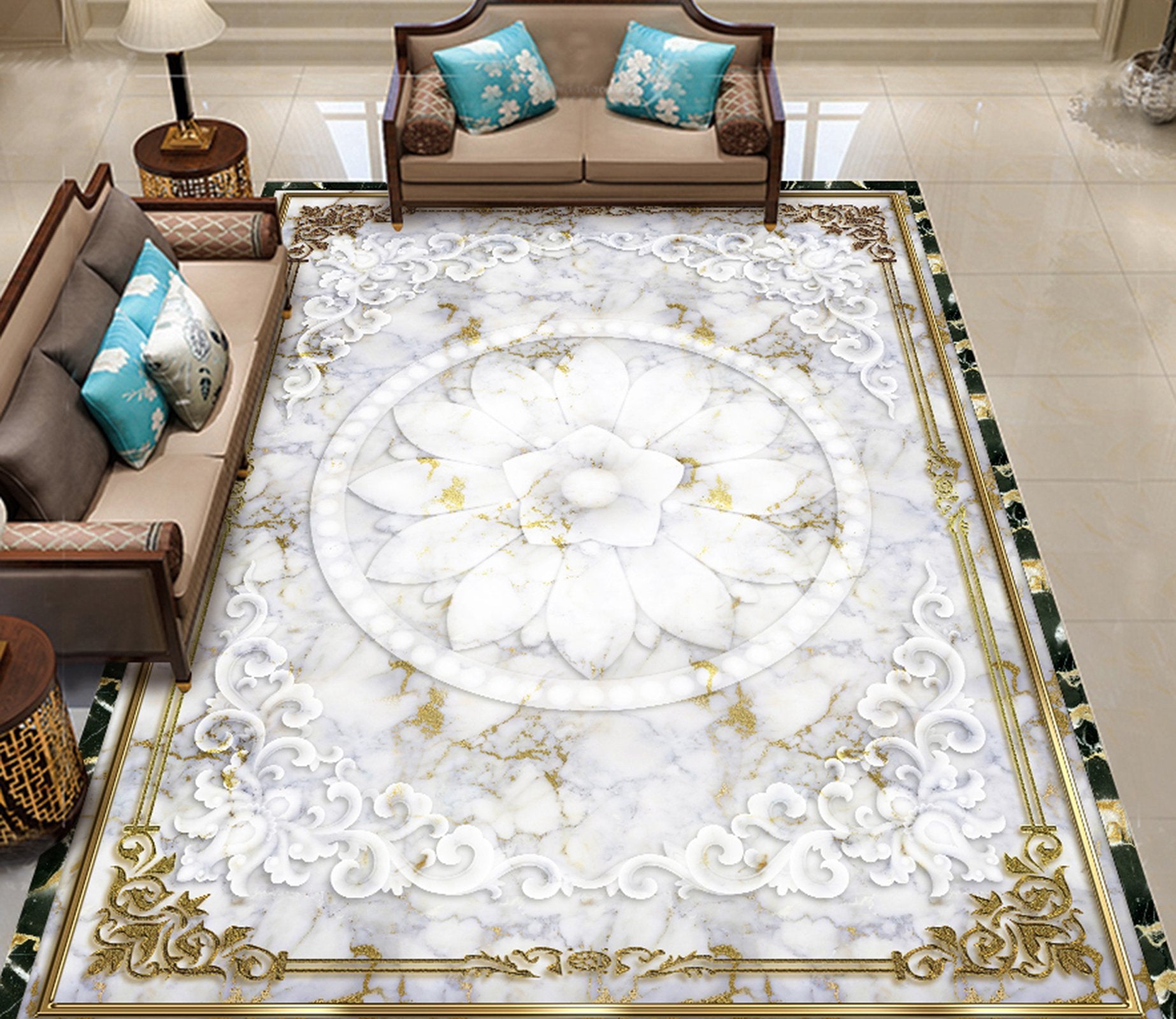 3D White Flowers WG235 Floor Mural Wallpaper AJ Wallpaper 2 