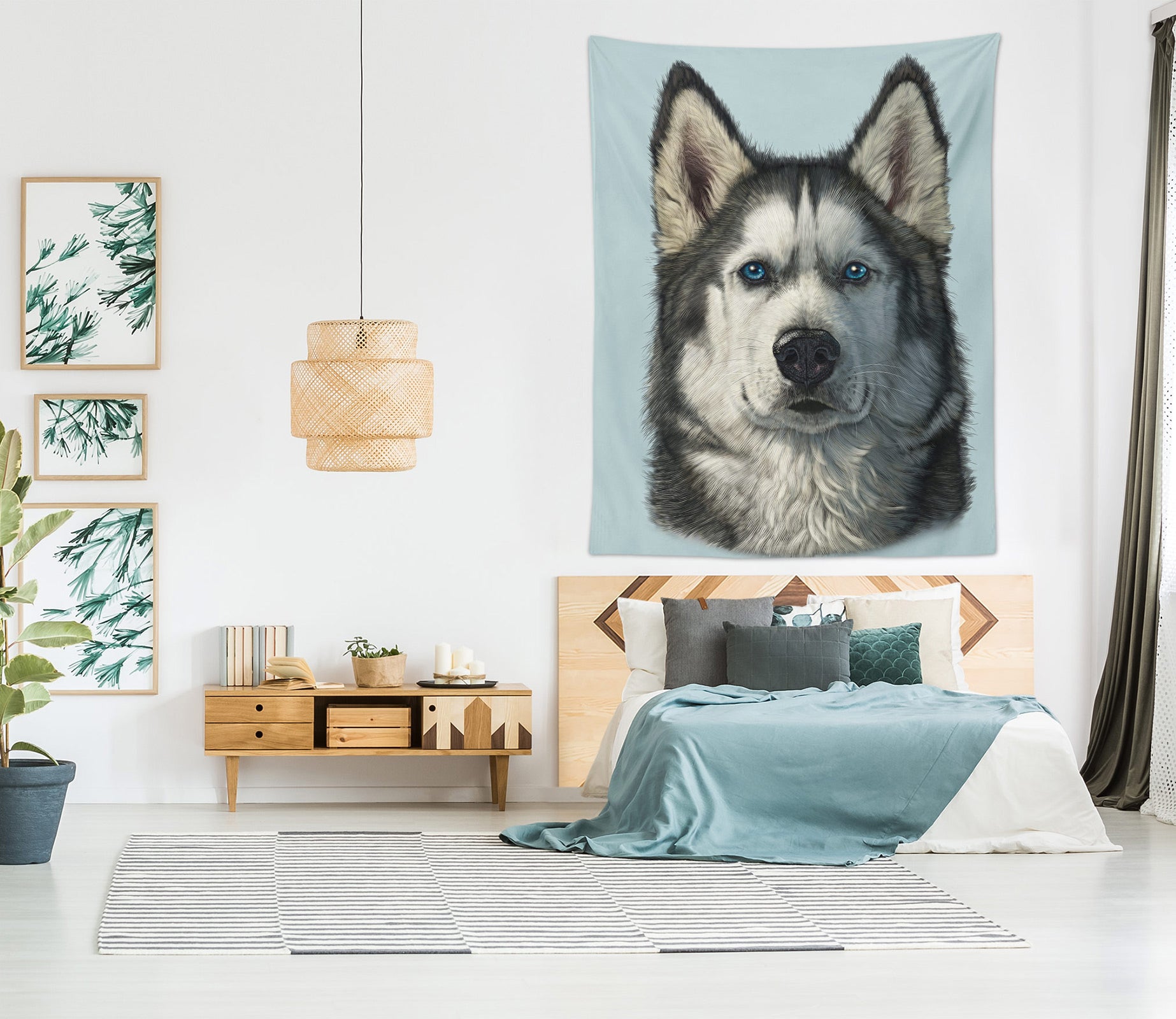 3D Husky Portrait 11711 Vincent Tapestry Hanging Cloth Hang