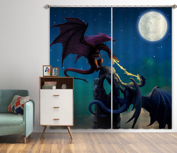 3D Night Sky Moon Dragon 8020 Ciruelo Curtain Curtains Drapes