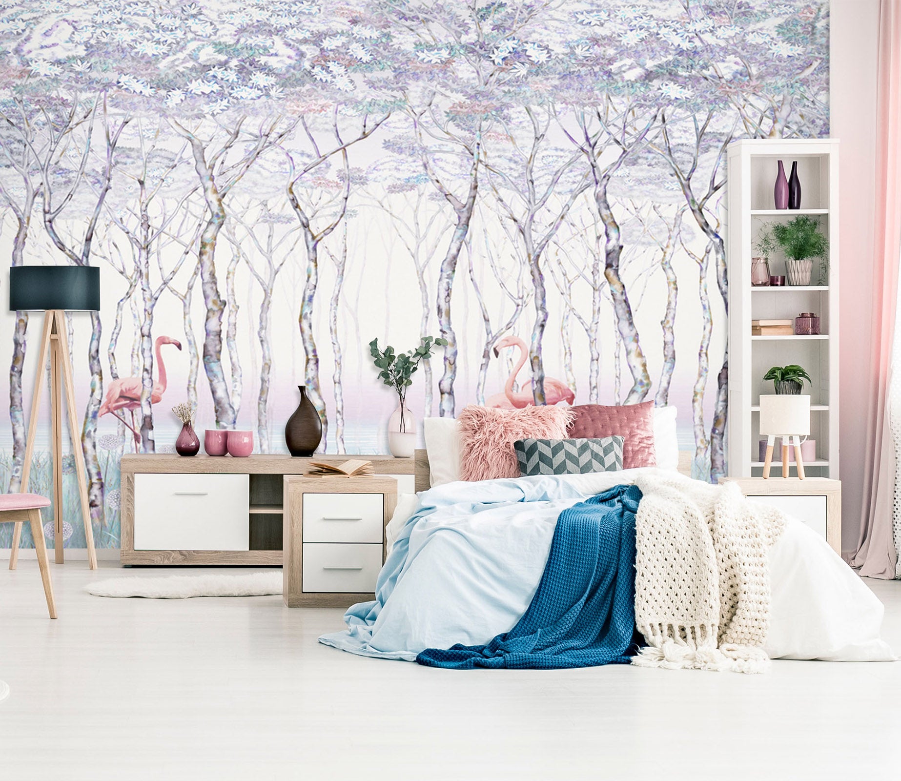 3D Wood Flamingo 1577 Wall Murals