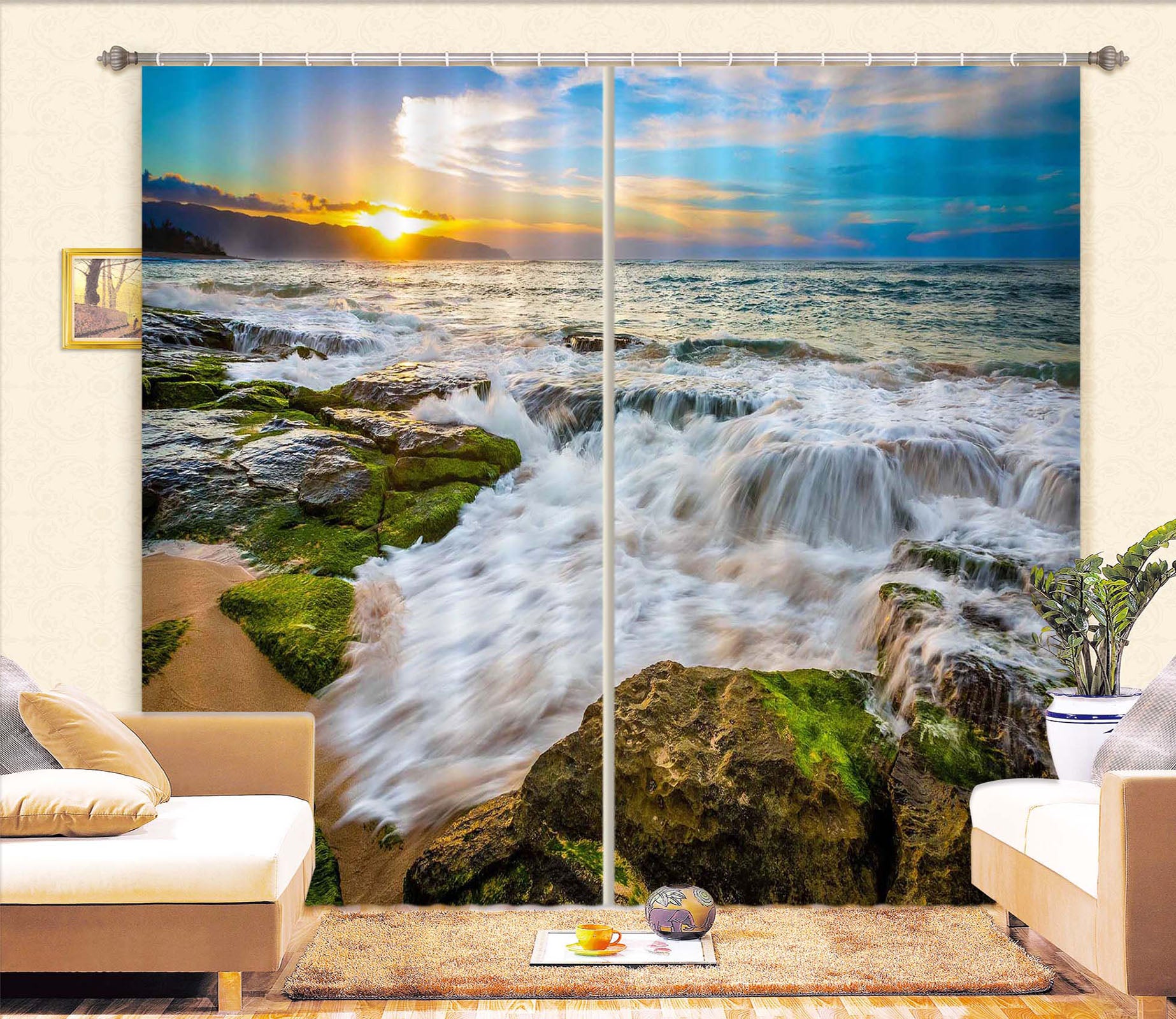 3D Sea Stones 816 Curtains Drapes