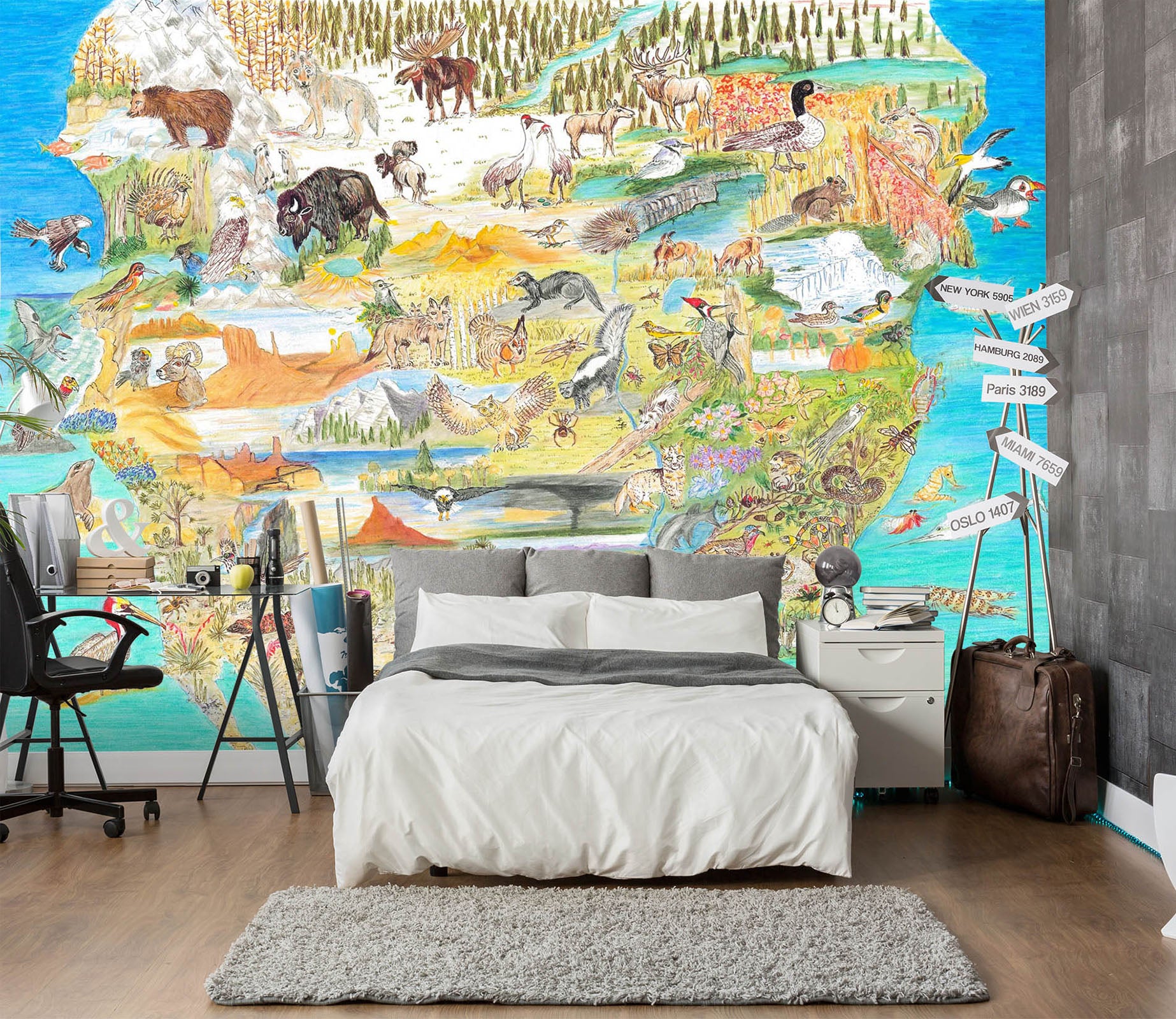 3D Animal Map 1414 Michael Sewell Wall Mural Wall Murals