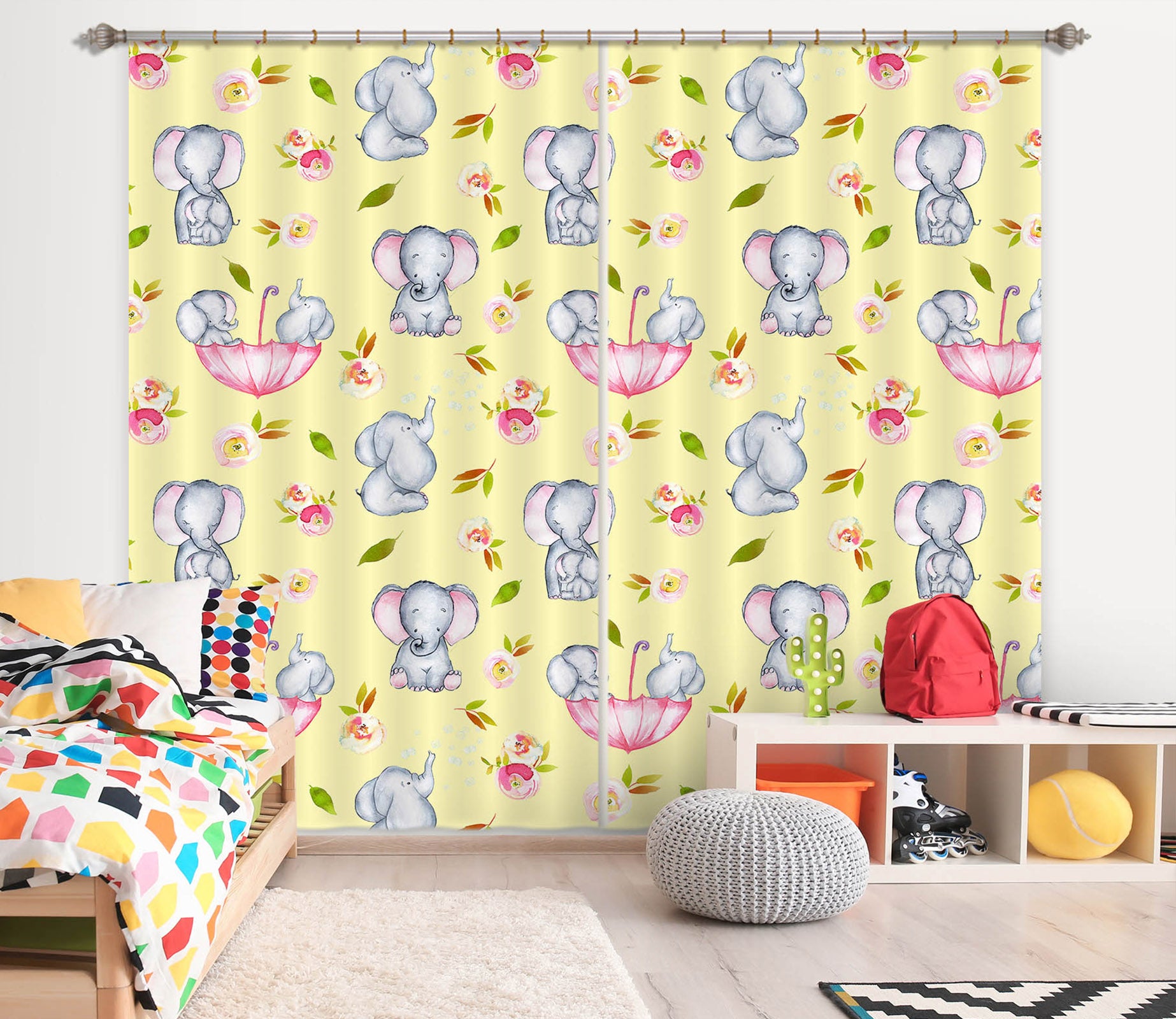 3D Graffiti Elephant 137 Uta Naumann Curtain Curtains Drapes