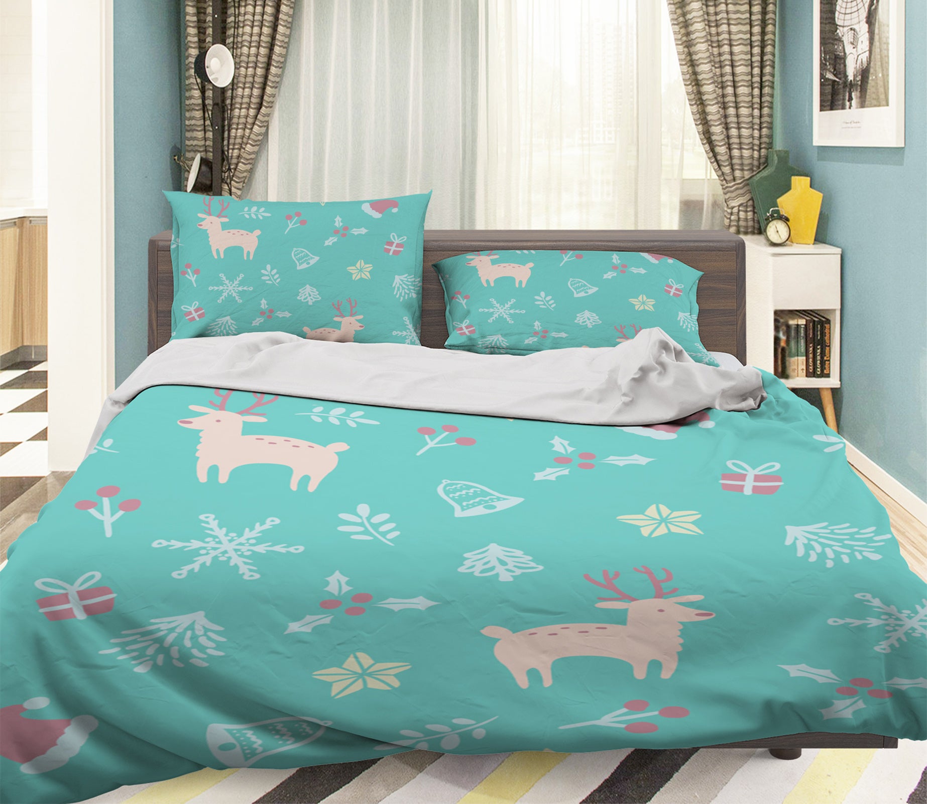 3D Deer Snowflake 31111 Christmas Quilt Duvet Cover Xmas Bed Pillowcases
