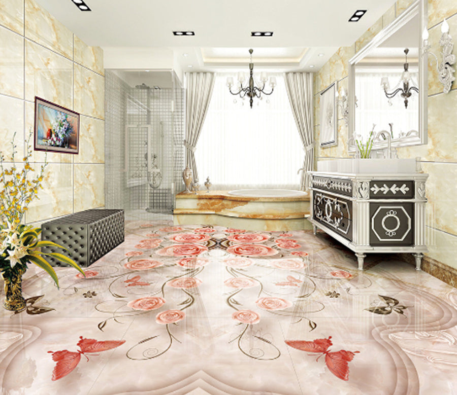 3D Pink Butterfly 292 Floor Mural  Wallpaper Murals Rug & Mat Print Epoxy waterproof bath floor