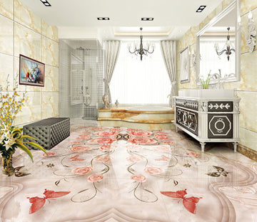 3D Pink Butterfly 292 Floor Mural  Wallpaper Murals Rug & Mat Print Epoxy waterproof bath floor