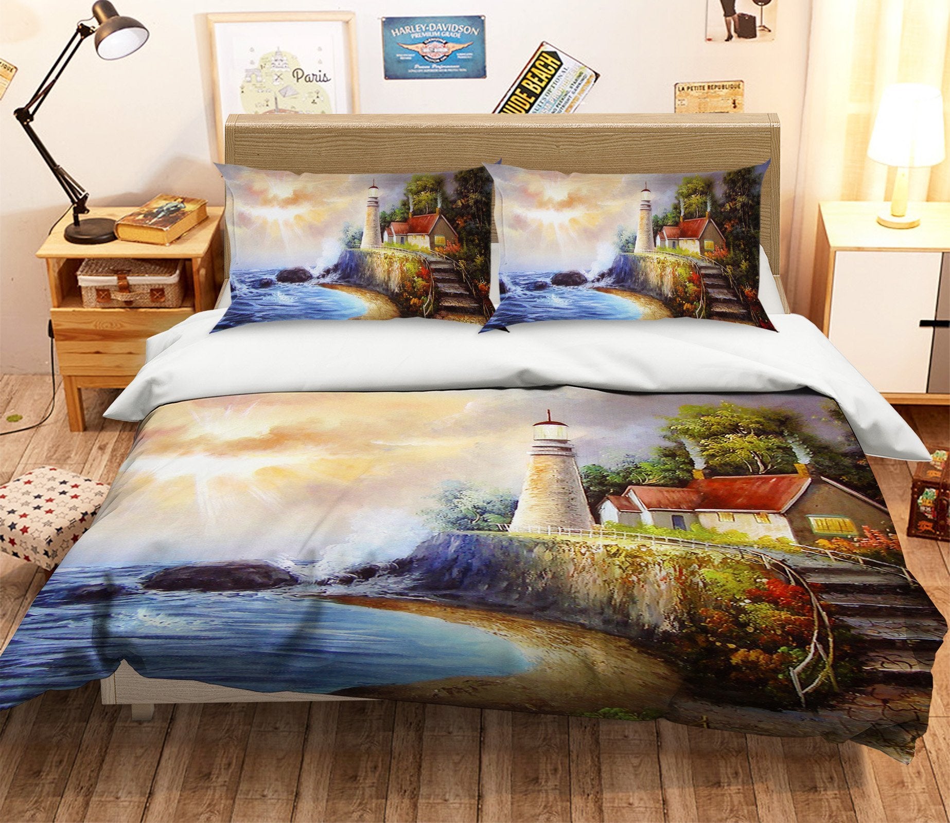 3D Seaside Lighthouse 091 Bed Pillowcases Quilt Wallpaper AJ Wallpaper 