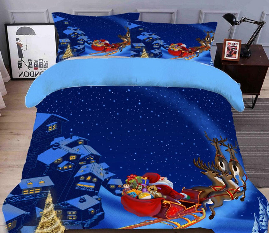 3D Snow House Sleigh Deer 32020 Christmas Quilt Duvet Cover Xmas Bed Pillowcases