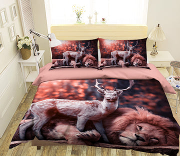 3D Red Lion Fawn 084 Bed Pillowcases Quilt