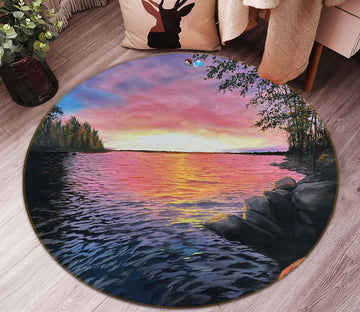 3D Sunset Lake 9728 Marina Zotova Rug Round Non Slip Rug Mat