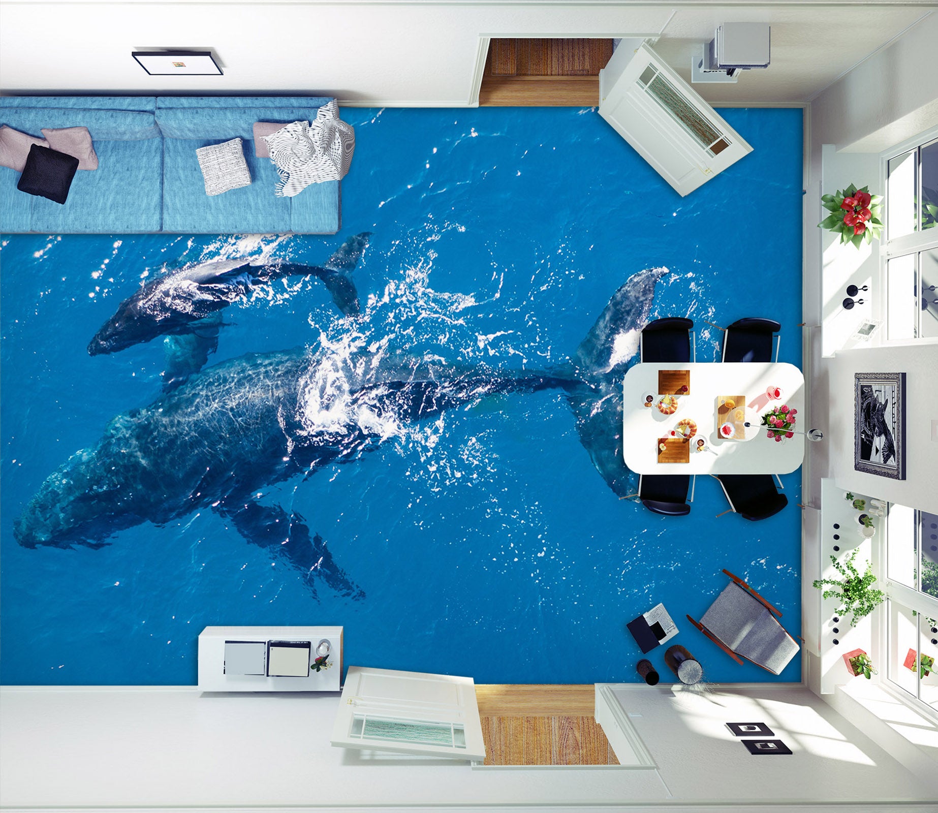 3D Scary Shark 968 Floor Mural  Wallpaper Murals Self-Adhesive Removable Print Epoxy