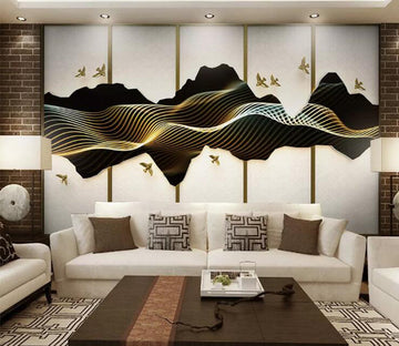 3D Golden Wave WC182 Wall Murals