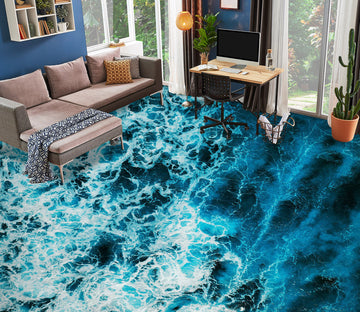 3D Dark Blue Waves 789 Floor Mural  Wallpaper Murals Rug & Mat Print Epoxy waterproof bath floor