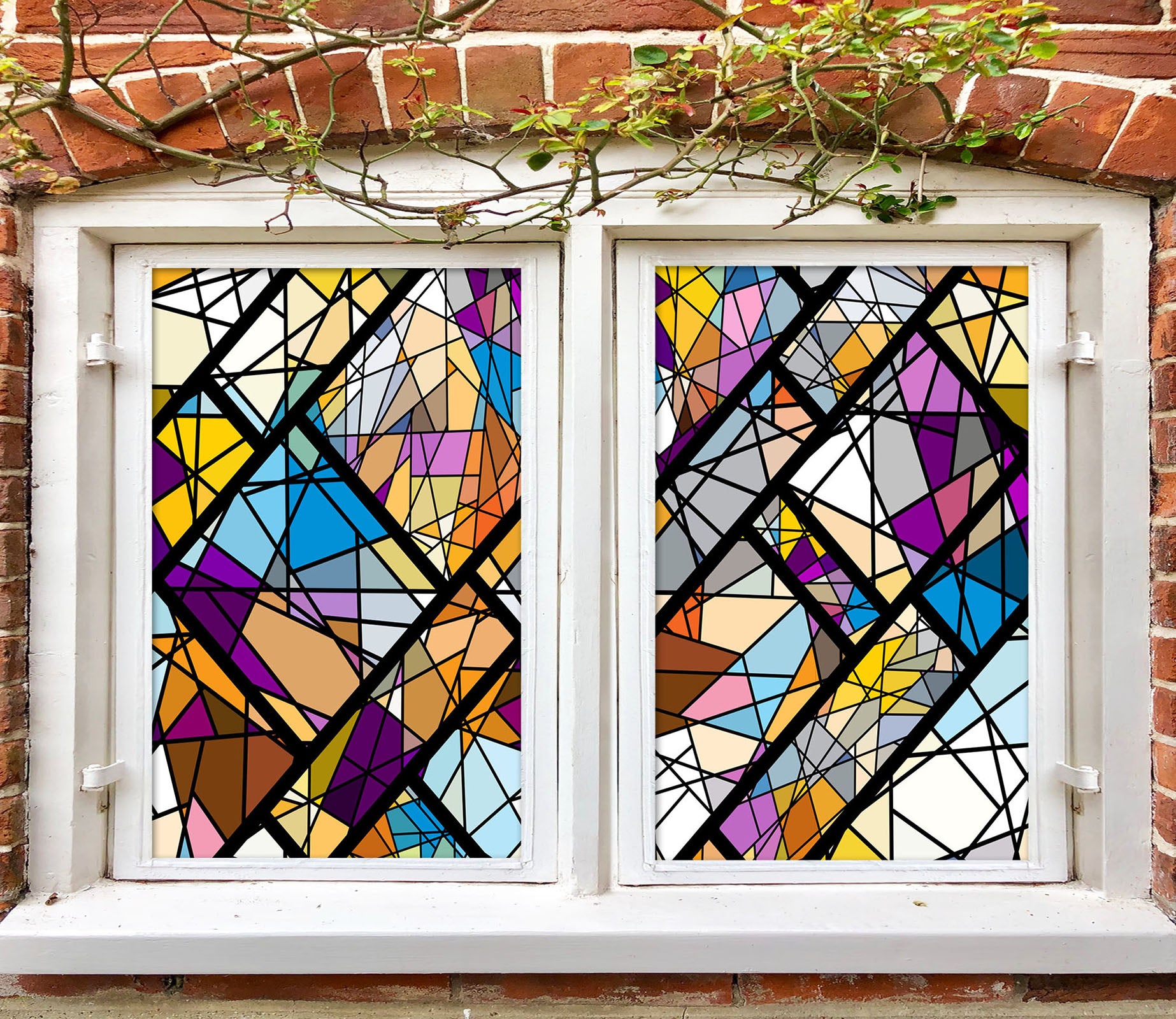 3D Stained Mosaic Pattern 329 Window Film Print Sticker Cling Stained Glass UV Block