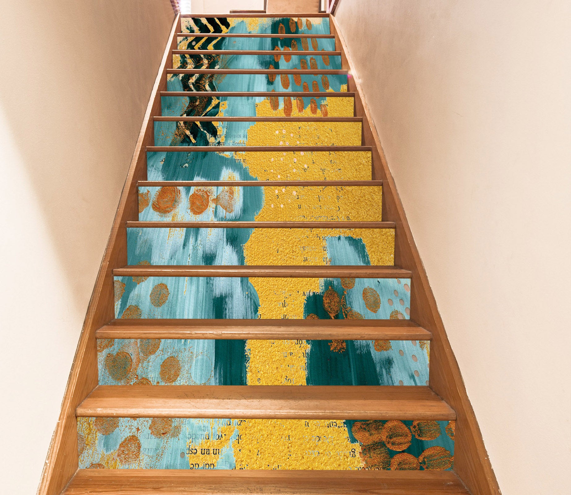 3D Blue Gold Pattern 592 Stair Risers
