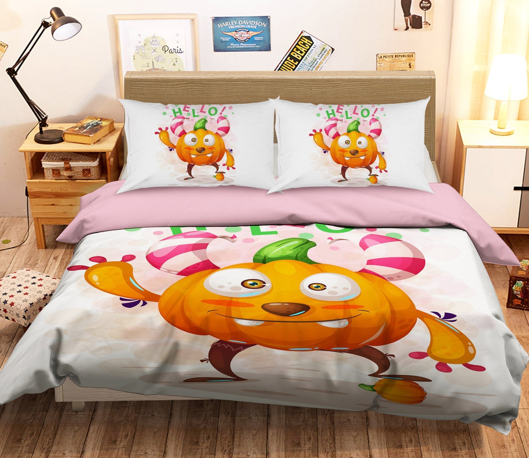 3D Monster Pumpkin 1213 Halloween Bed Pillowcases Quilt Quiet Covers AJ Creativity Home 