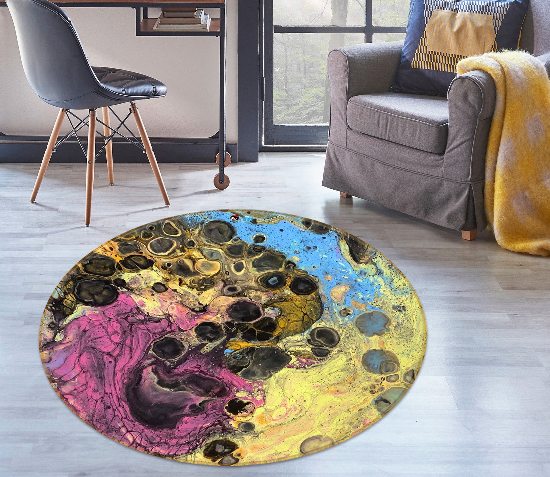 3D Red Yellow Blue Pattern 40014 Valerie Latrice Rug Round Non Slip Rug Mat
