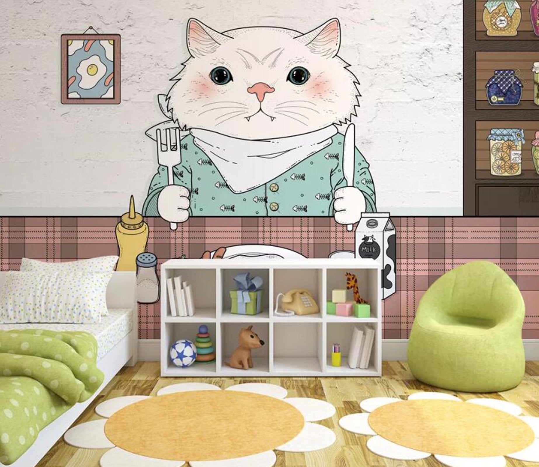 3D Big White Cat WC12 Wall Murals Wallpaper AJ Wallpaper 2 