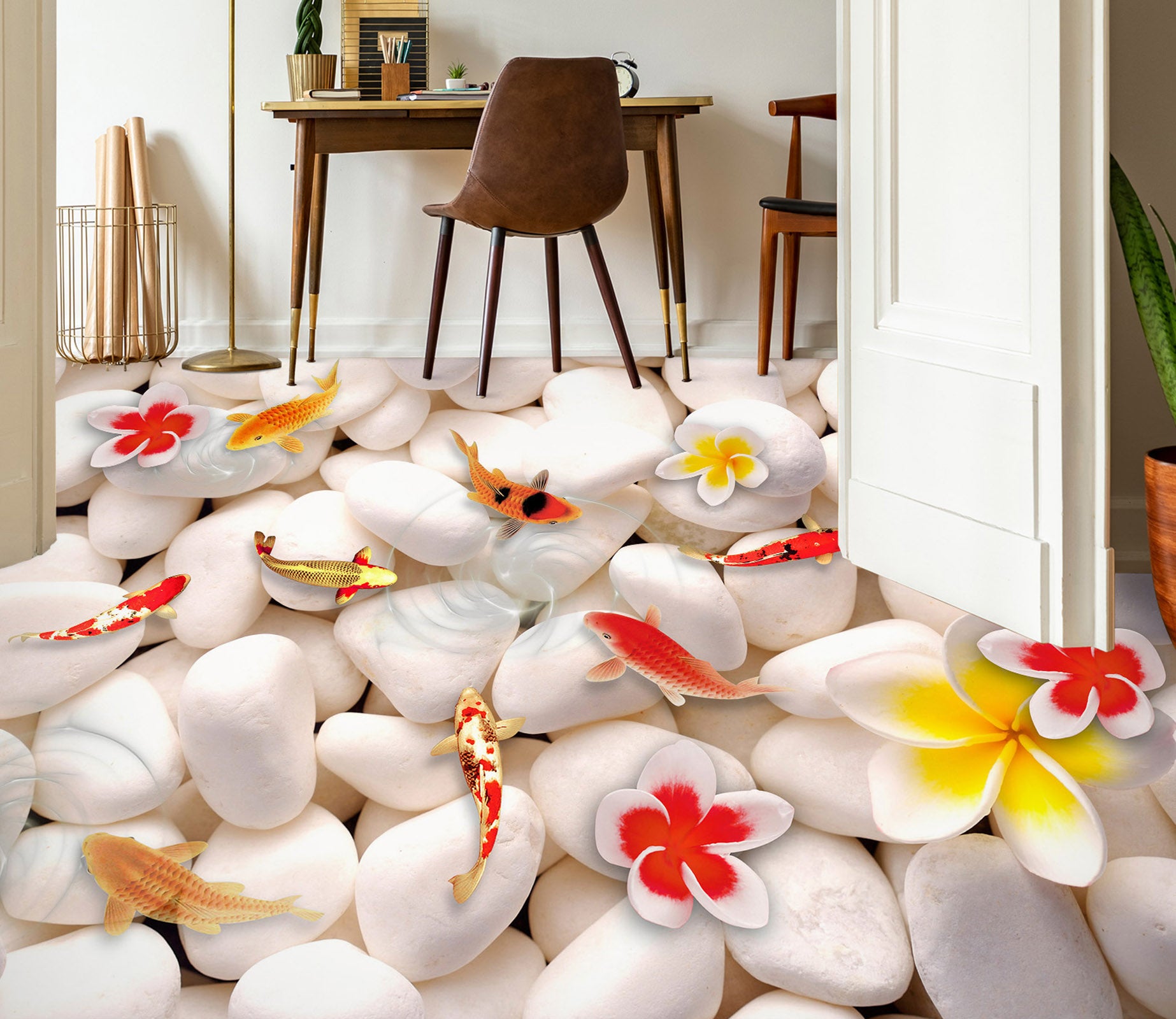 3D Red Flowers And Dreamy Koi 225 Floor Mural  Wallpaper Murals Rug & Mat Print Epoxy waterproof bath floor