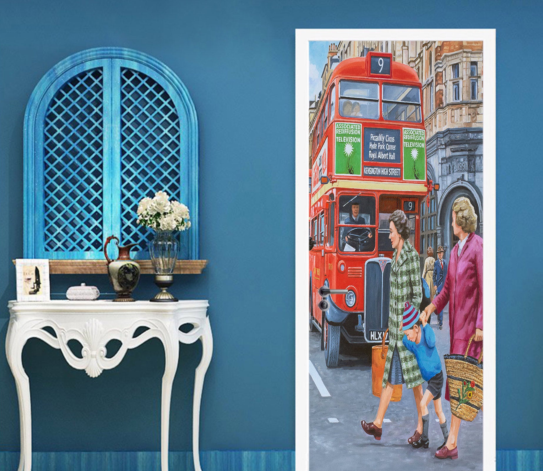 3D Red Double Decker Bus 103201 Trevor Mitchell Door Mural