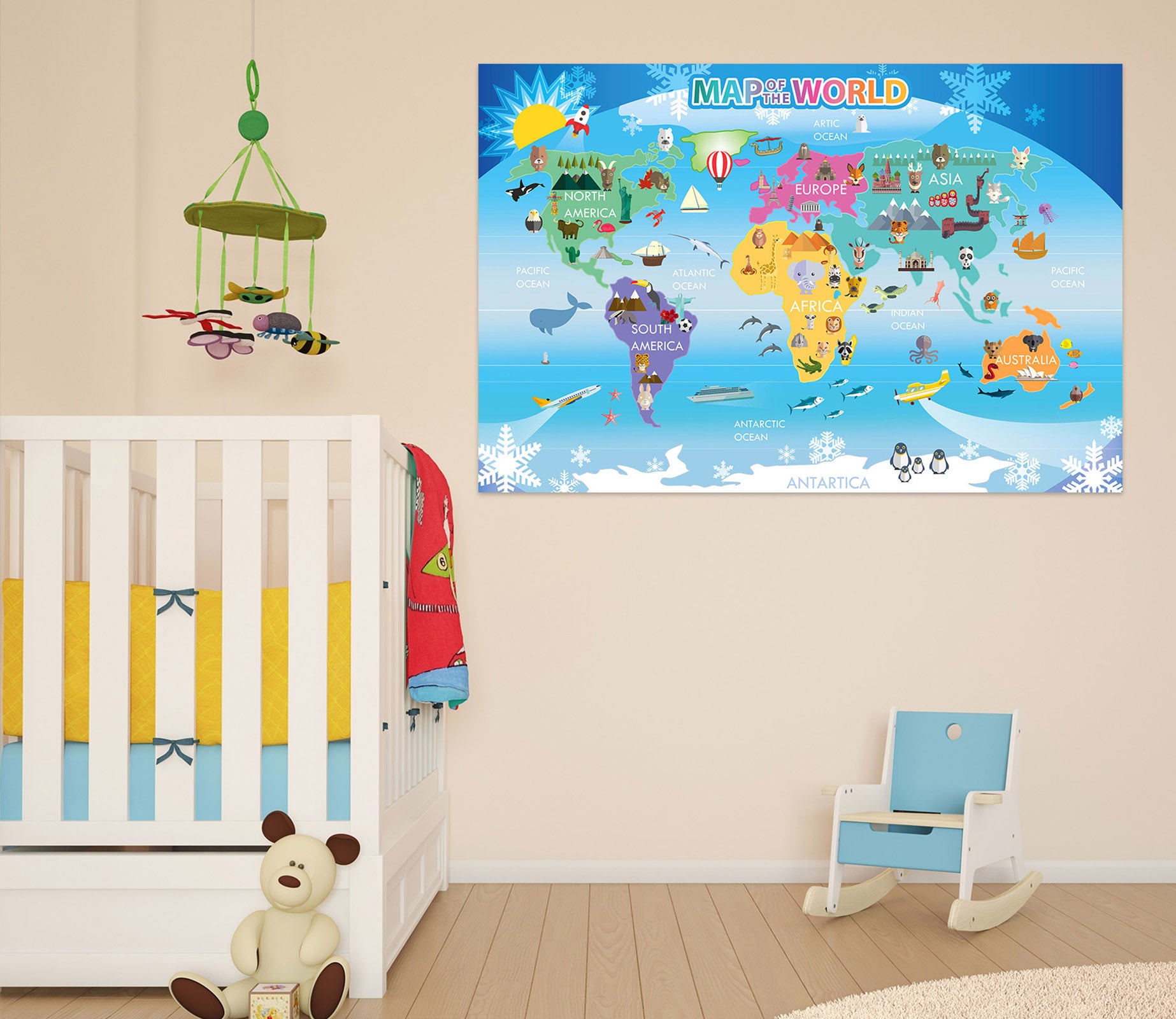3D Color Clouds 245 World Map Wall Sticker