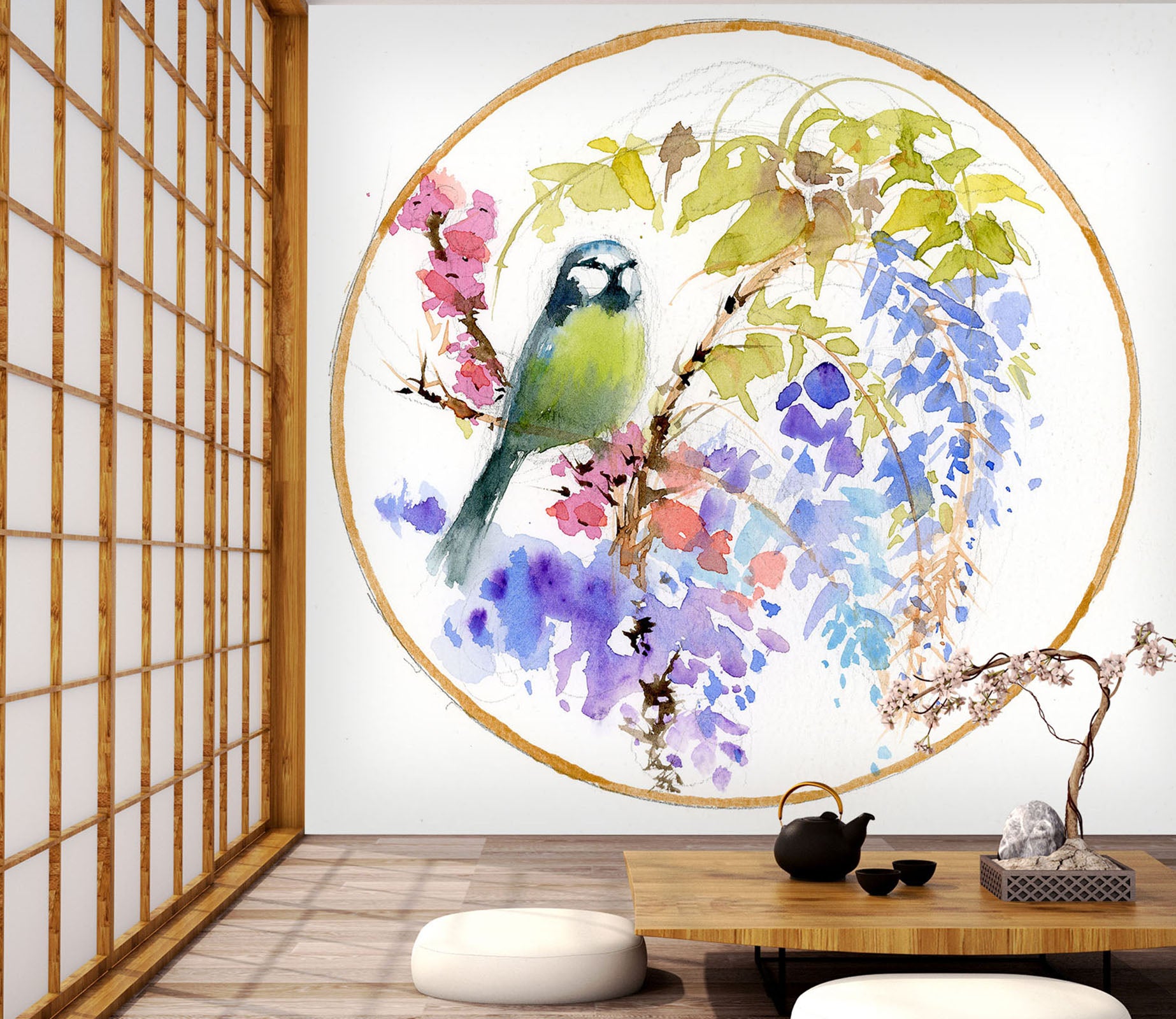 3D Embroidered Bird 1401 Anne Farrall Doyle Wall Mural Wall Murals