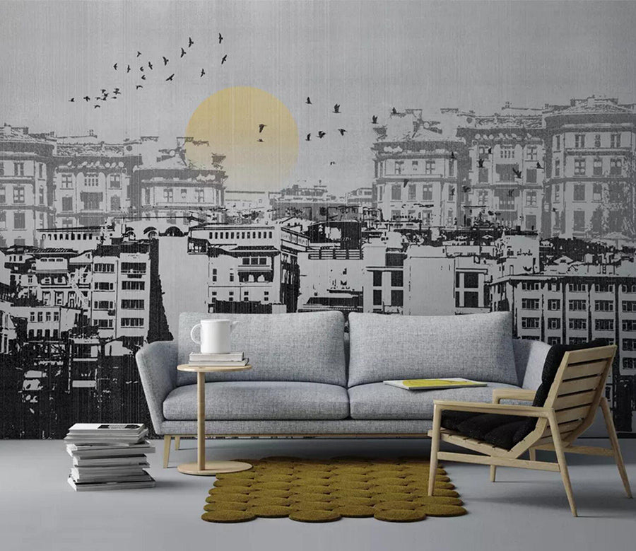 3D Black City WC811 Wall Murals