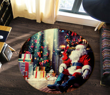 3D Santa Gift 55173 Christmas Round Non Slip Rug Mat Xmas