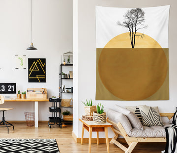 3D Yellow Moon Tree 875 Boris Draschoff Tapestry Hanging Cloth Hang