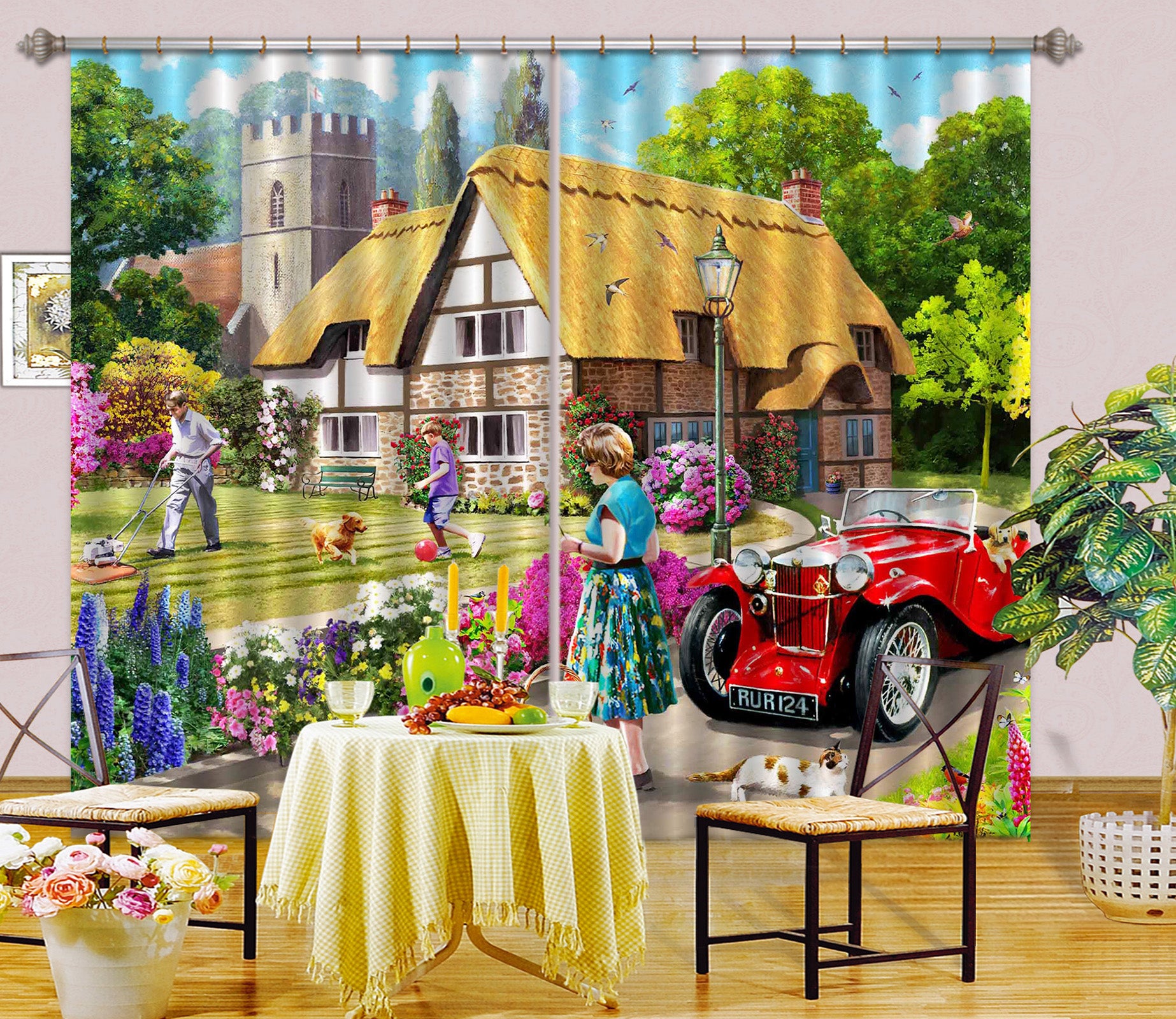 3D Garden Dog 144 Kevin Walsh Curtain Curtains Drapes