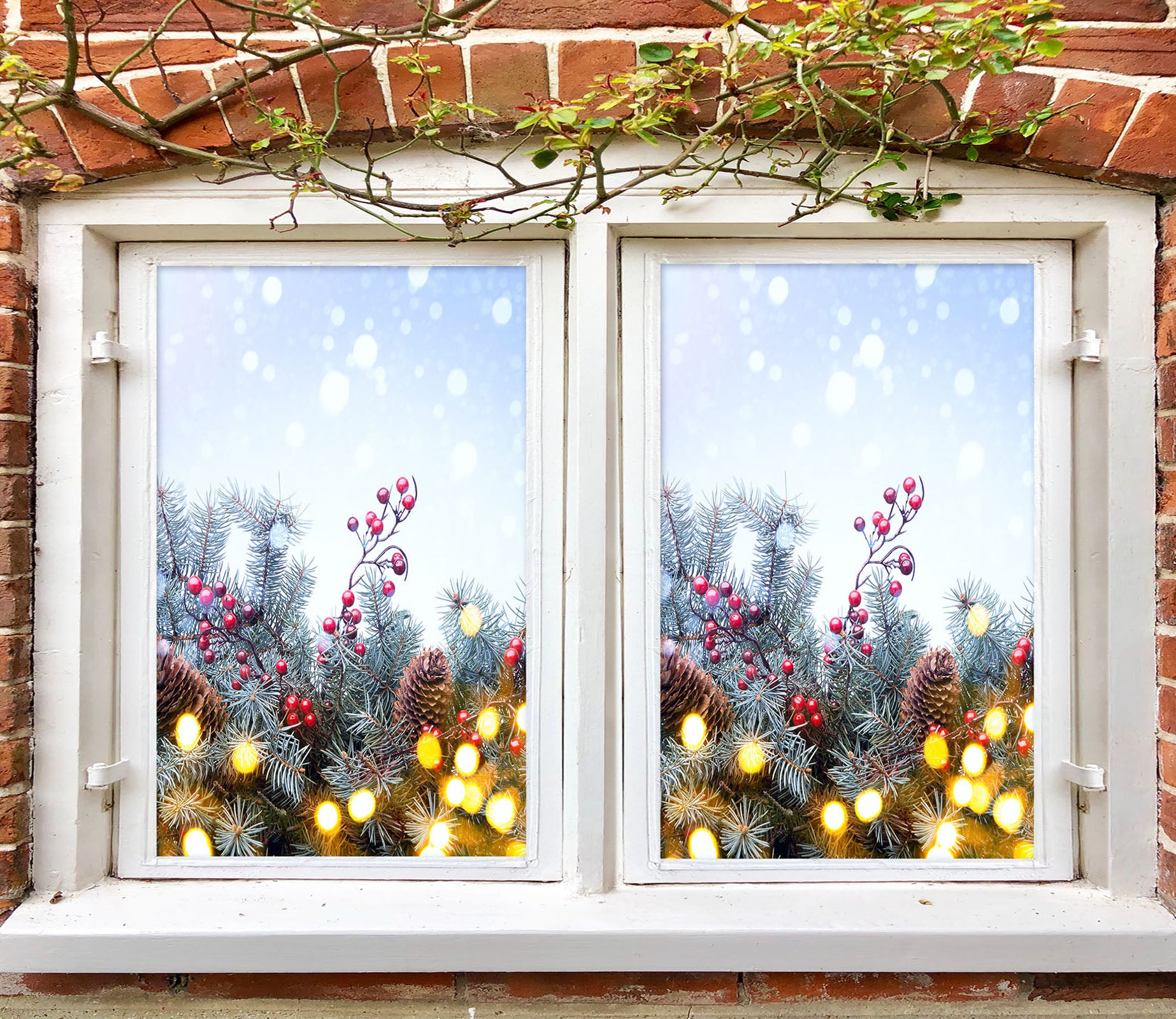 3D Branches 31024 Christmas Window Film Print Sticker Cling Stained Glass Xmas