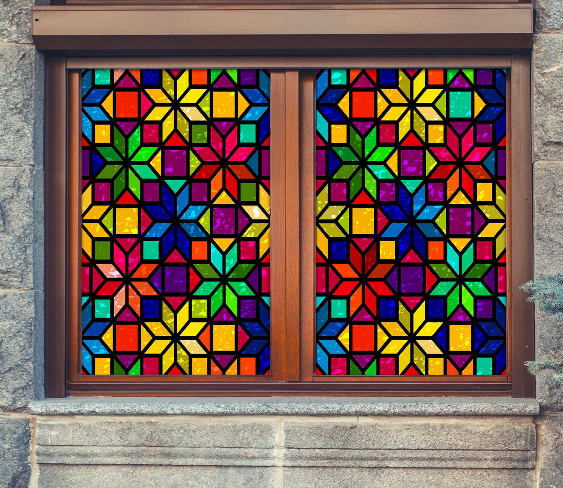 3D Flower Shape 147 Window Film Print Sticker Cling Stained Glass UV Block