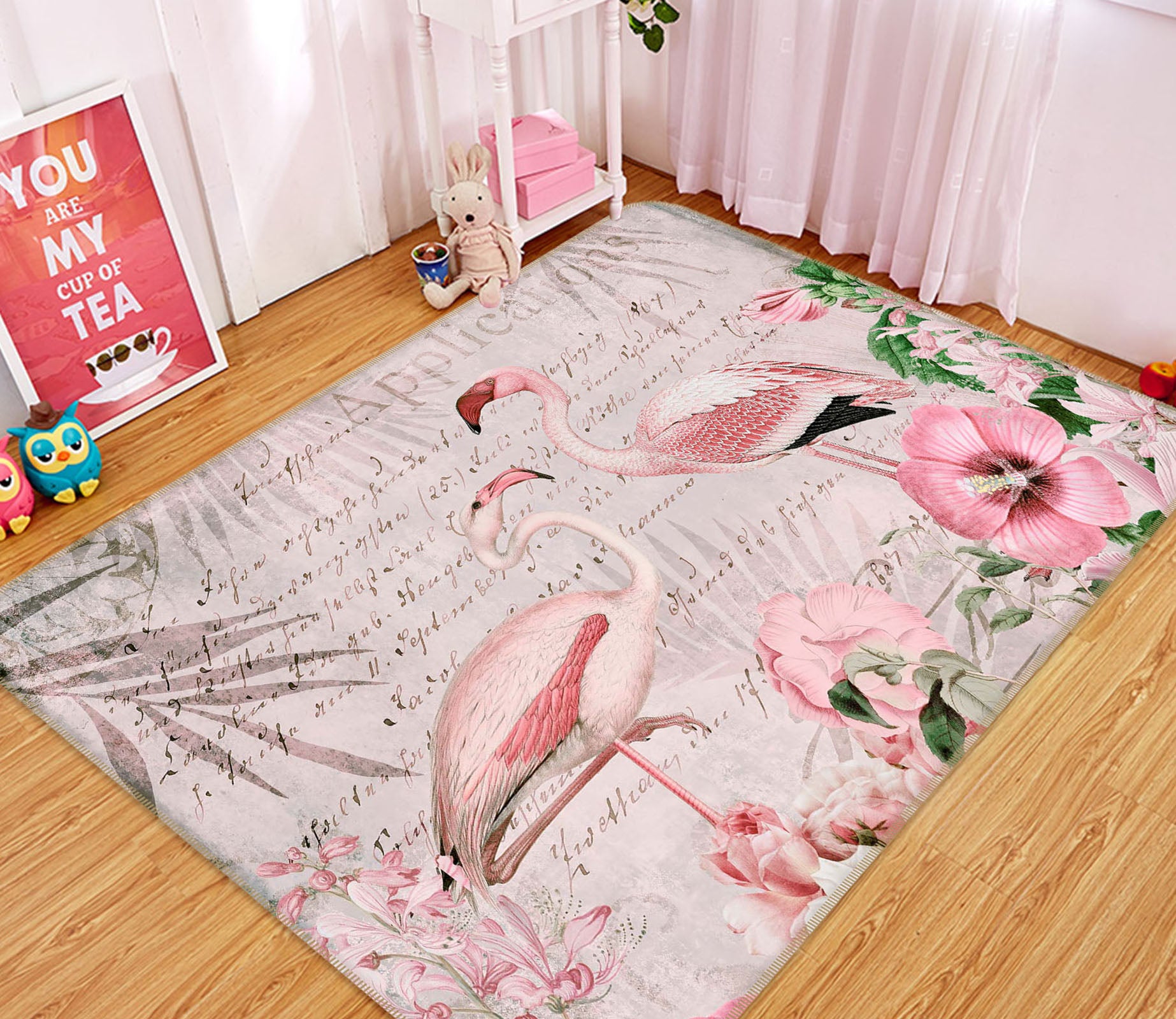 3D Pink Flamingo 1014 Andrea haase Rug Non Slip Rug Mat