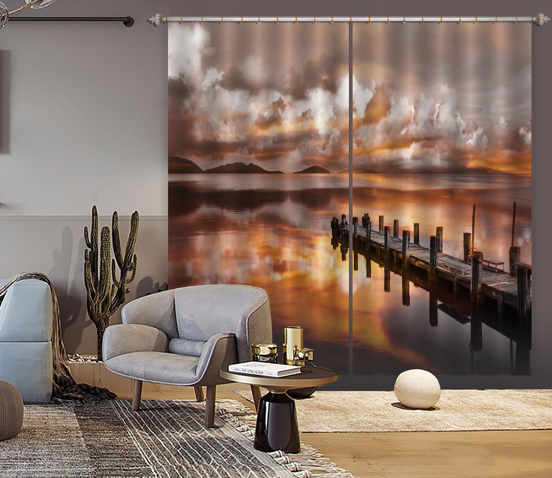 3D River Bridge 163 Marco Carmassi Curtain Curtains Drapes