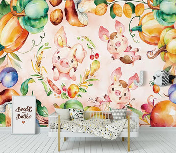 3D Happy Pigs 2431 Wall Murals