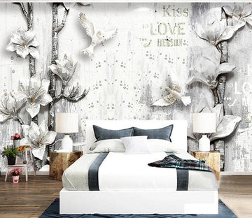 3D White Flowers 450 Wall Murals Wallpaper AJ Wallpaper 2 