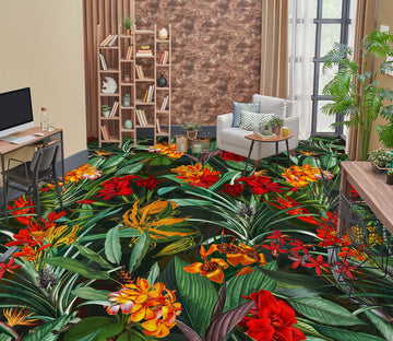 3D Red Flowers Leaves 99194 Uta Naumann Floor Mural  Wallpaper Murals Self-Adhesive Removable Print Epoxy