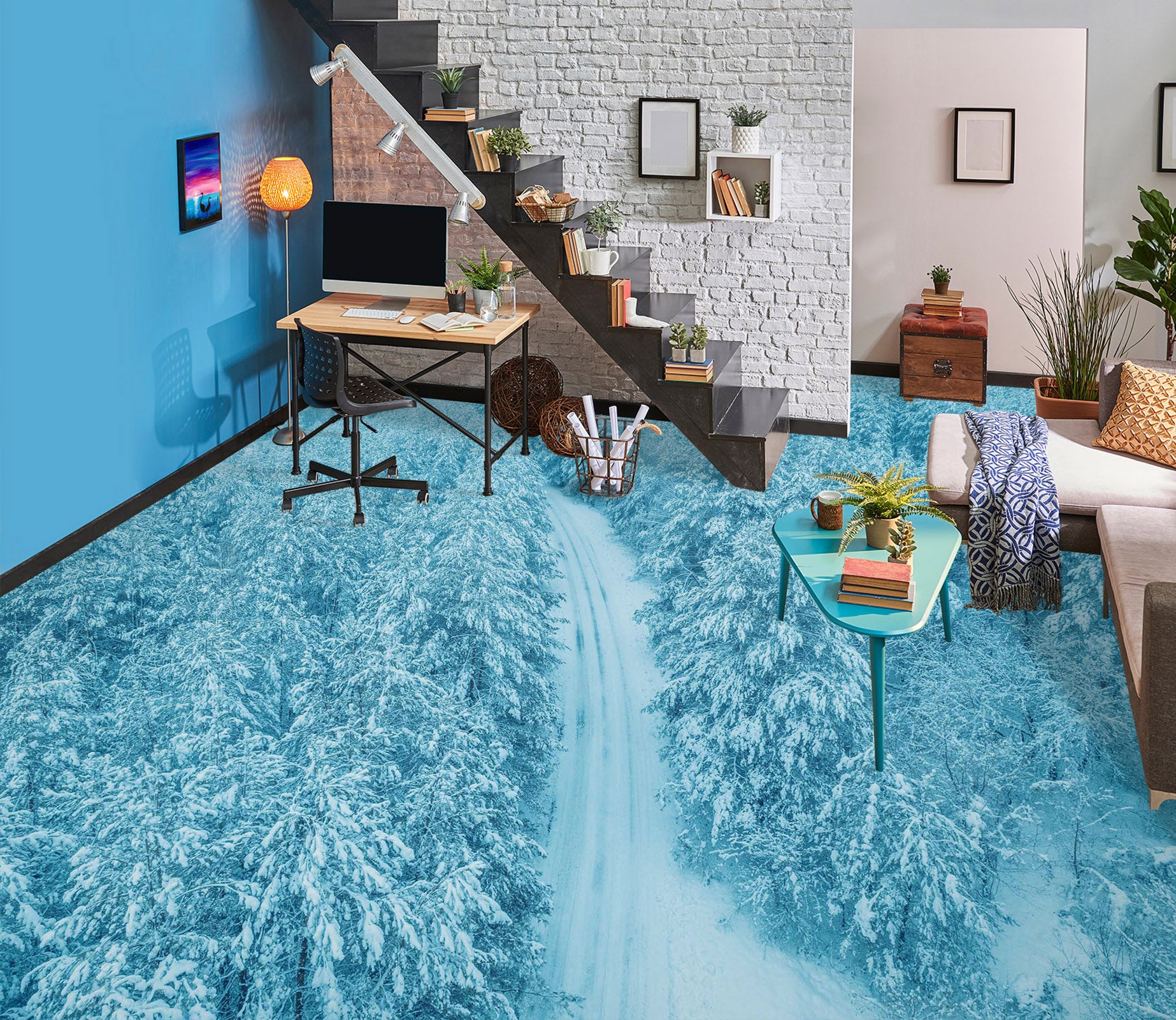 3D Blue Snow Forest 879 Floor Mural  Wallpaper Murals Rug & Mat Print Epoxy waterproof bath floor